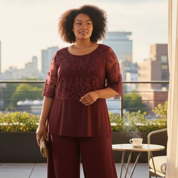 Burgundy Sequin Detail 2-Piece Set – Size 26W – New With Tags – Zipper Closure – - Picture 1 of 3